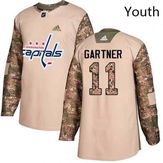 Youth Adidas Washington Capitals 11 Mike Gartner Authentic Camo Veterans Day Practice NHL Jersey
